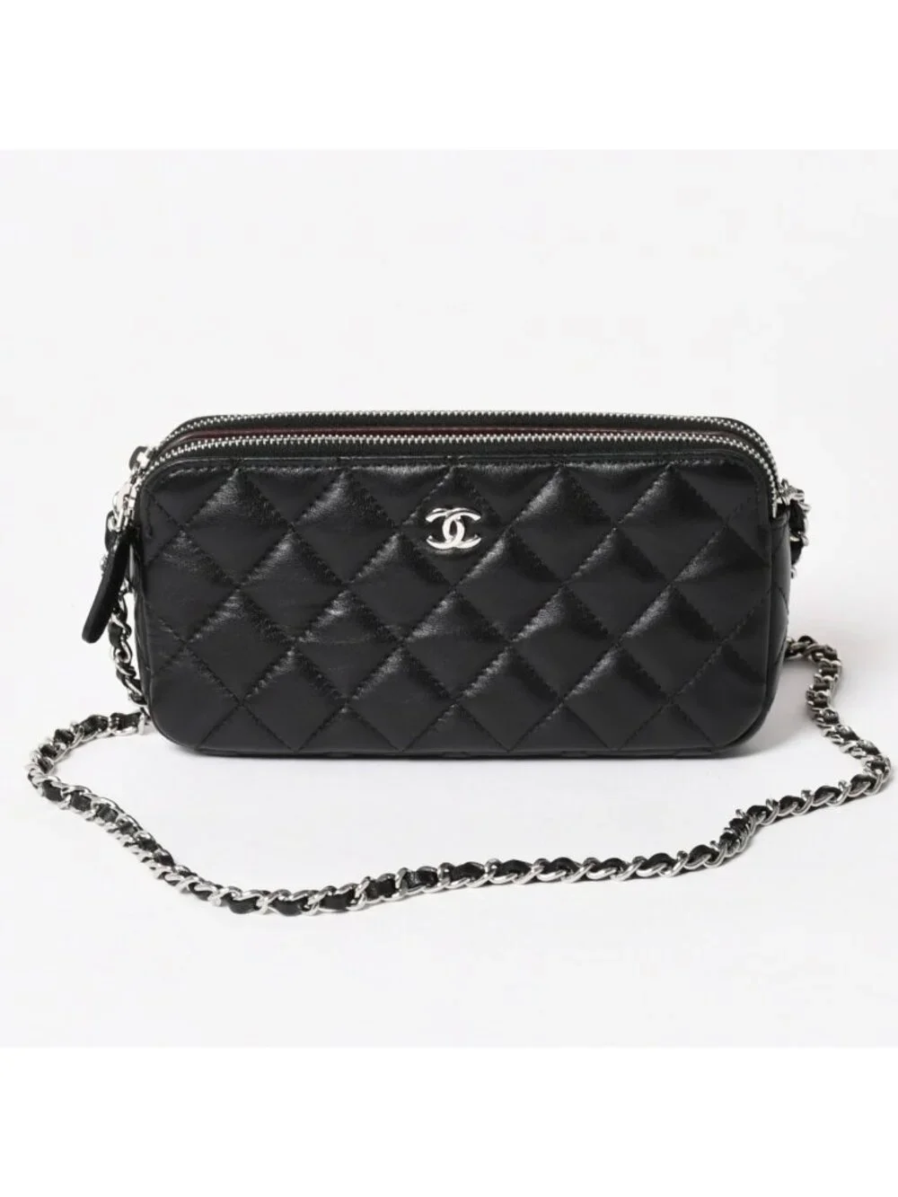 Chanel Chain Wallet on CC Logo Lambskin Black Silver Shoulder Bag